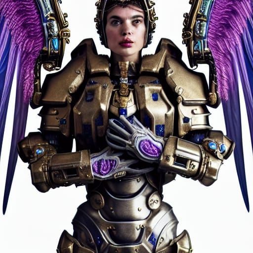 Hyperrealistic Celestine Saint in Elaborate Armor