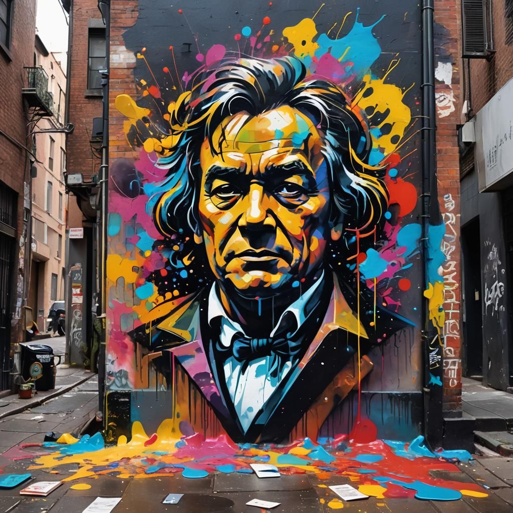 Vibrant Street Art: Beethoven's 4th in Pop Style