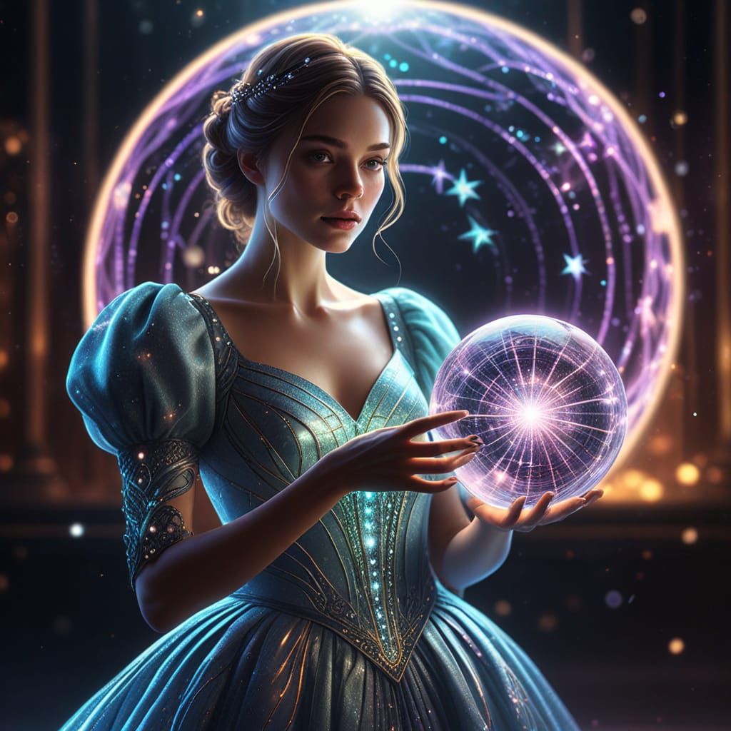 Woman Controls Magic Ball in Digital Art