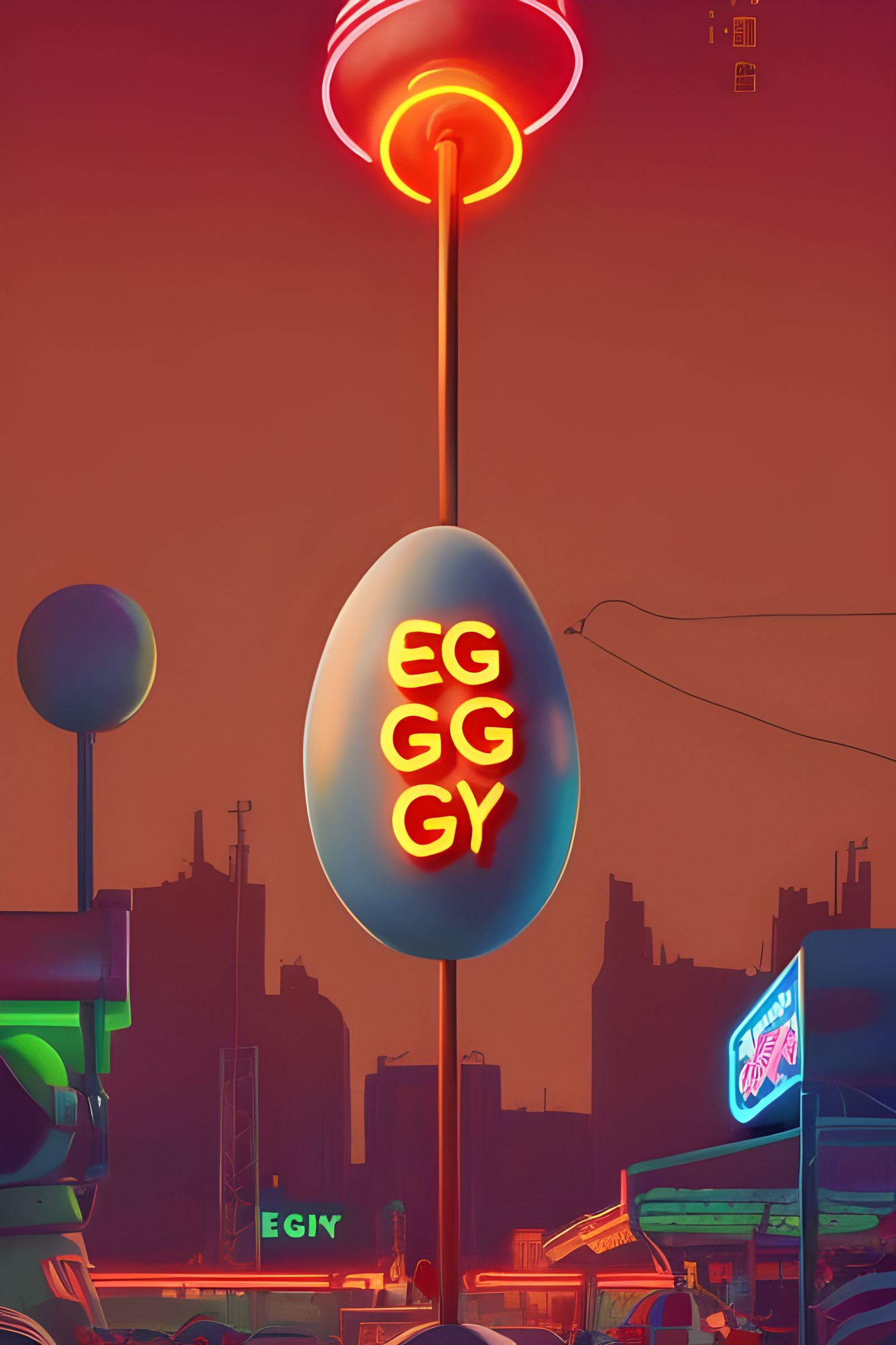 Vibrant Neon Egg Sign in Cityscape