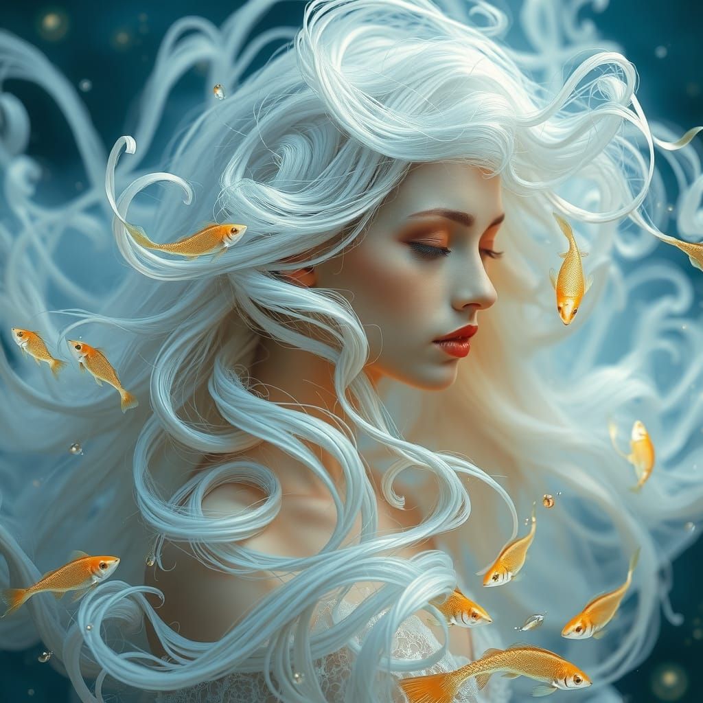 Dreamy Pisces Zodiac Figure in Ethereal Aquatic Portrait