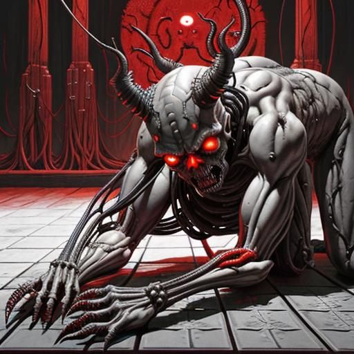 Haunting Cenobite in Cyberpunk Gothic Style