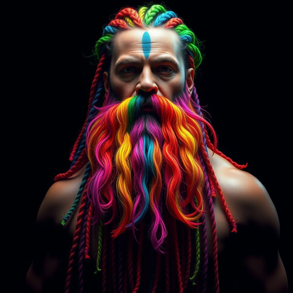 Rainbow Beard Portrait in Hyperrealistic Style