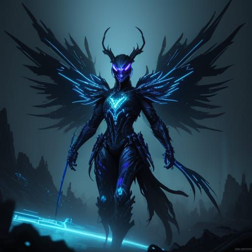 Cyberpunk Dark Fantasy Warrior Revealed in Neon-Lit Shifting...