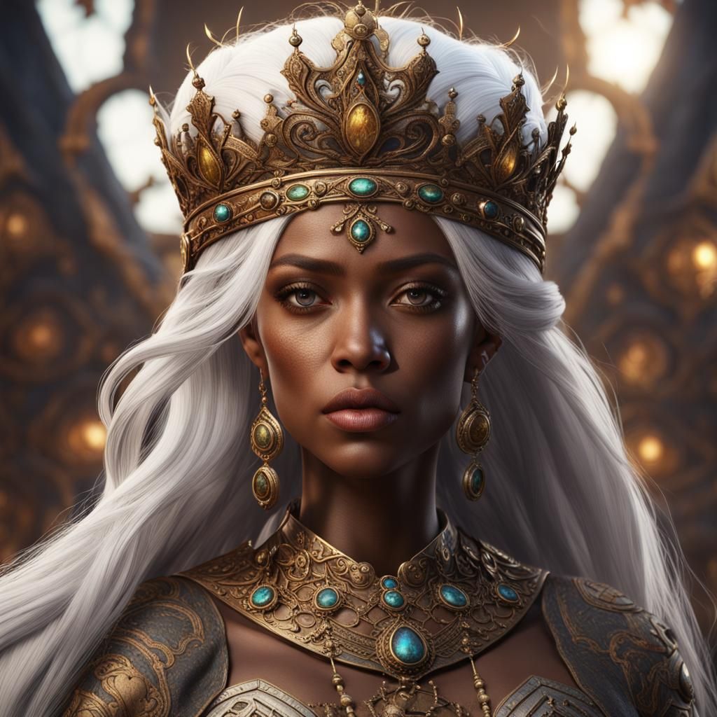 Fantasy Brown Woman with White Hair and Crown