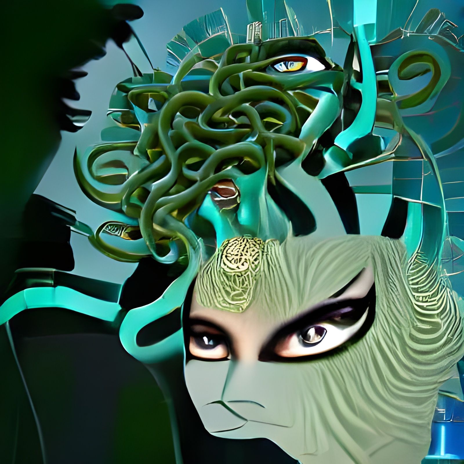 Modern Medusa Digital Art in Art Deco Style