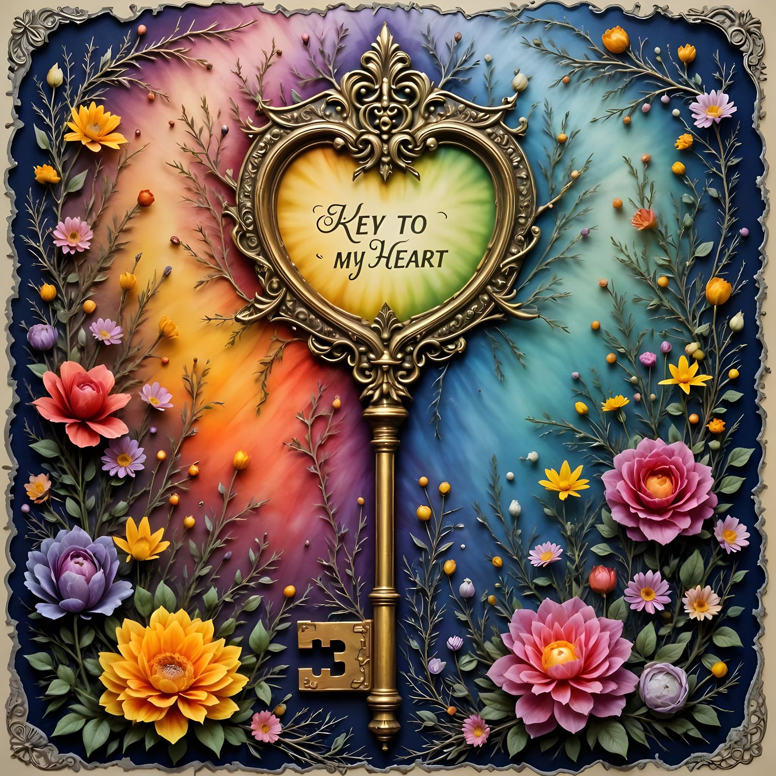 Antique Skeleton Key with "Key to My Heart" Script