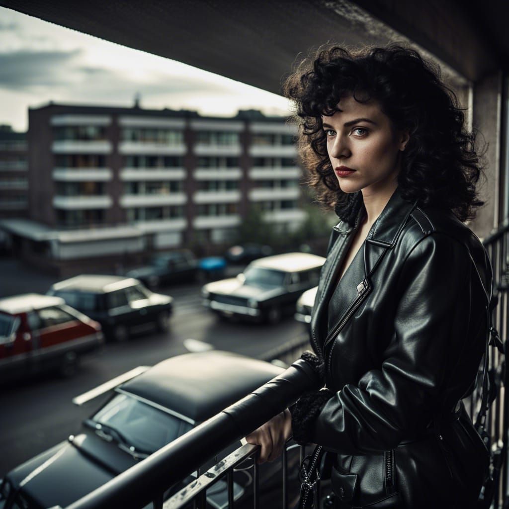80s Style Woman on Balcony in Berlin