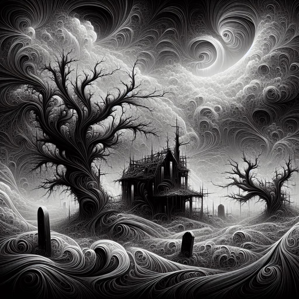 Eerie Abandoned House in Supernatural Moonlit Scene