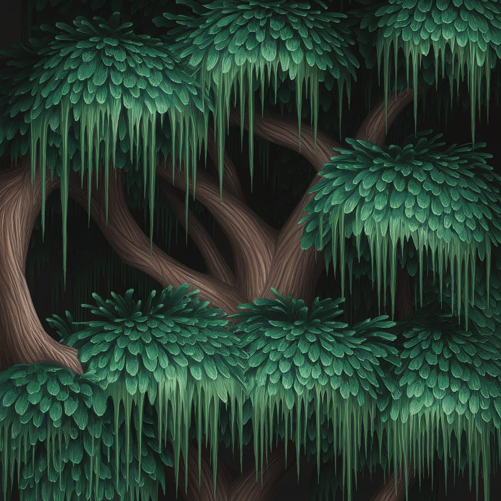 Dark Fantasy Forest Masterpiece in Dripping Green