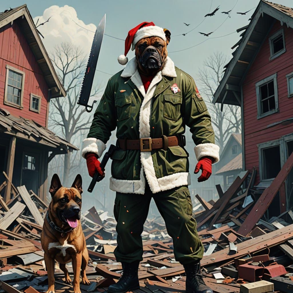 Junkyard Dog and Killer Santa Claus on Roof