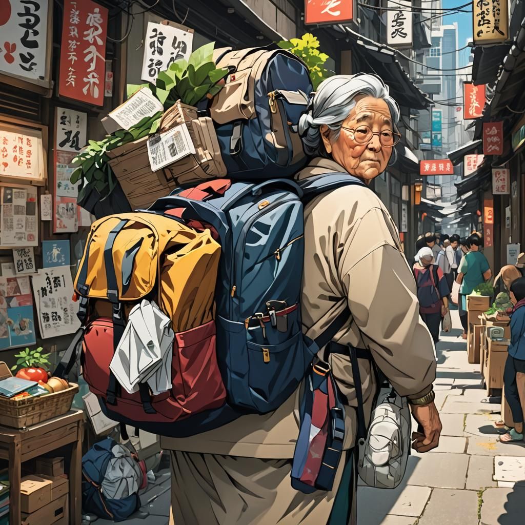 Anime Style Asian Woman with Backpack