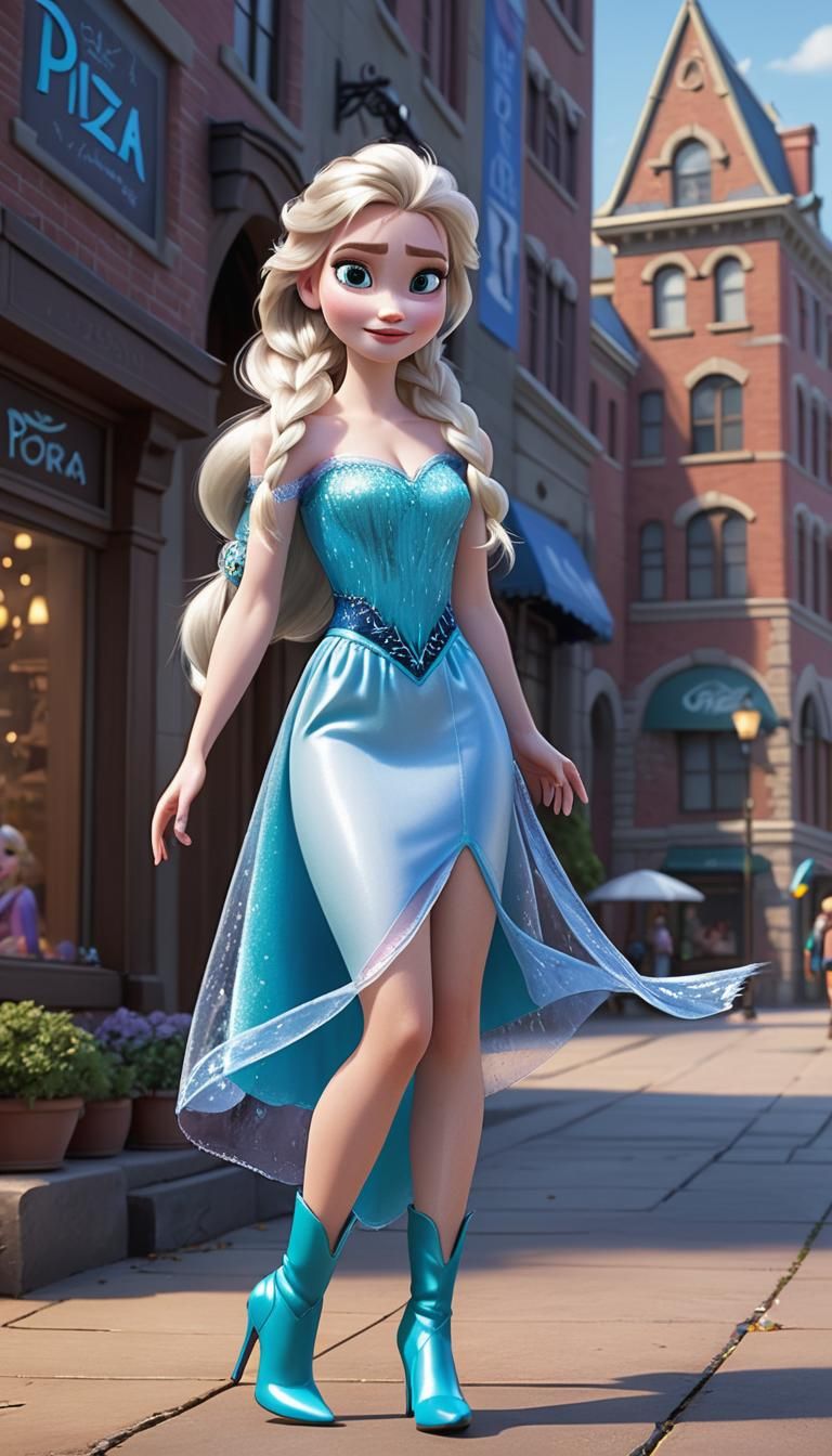Elsa in Modern Dress: Pixar-Style Digital Rendering