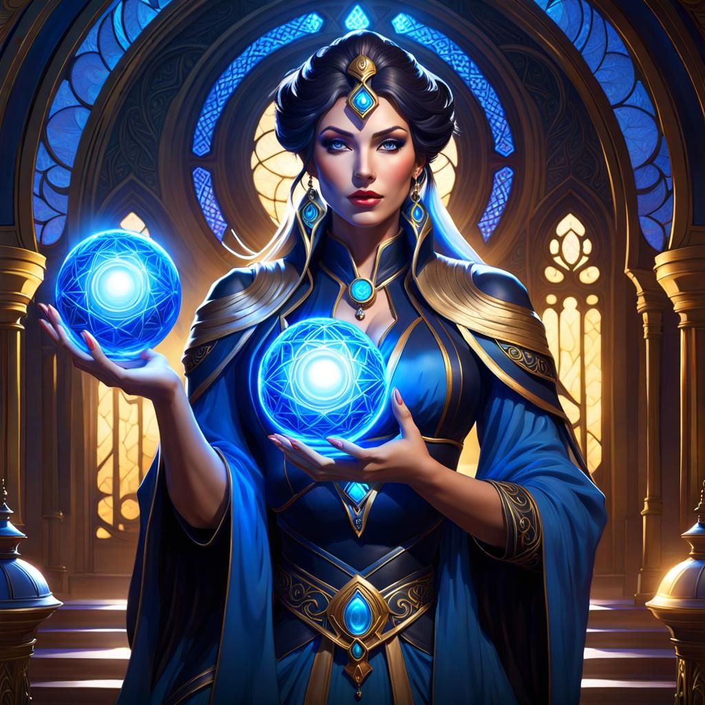 Mystical Female Mage with Lightning Orbs