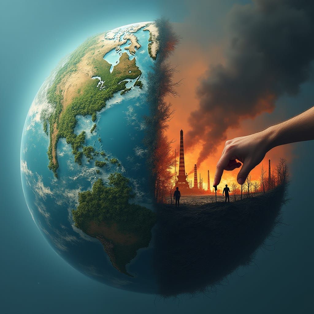 Planet's Divided Fate: Life vs. Decay in Digital Matte Paint...