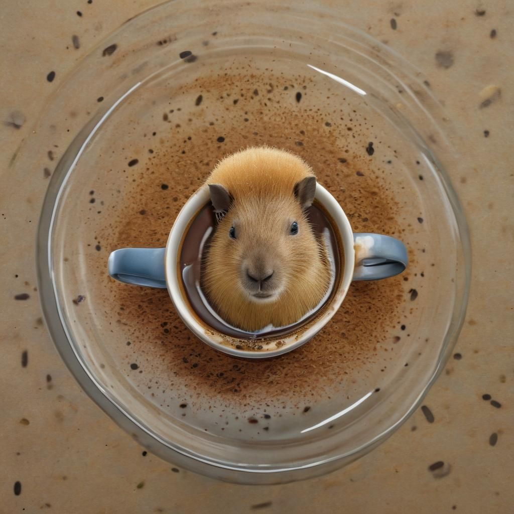 Baby Capybara in Cappuccino Cup: Retro Sci-Fi Art