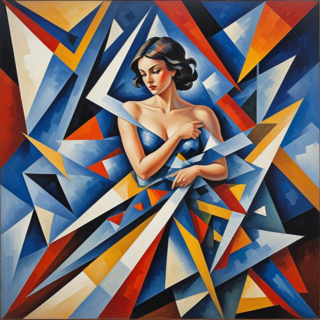 High-Contrast Abstract Cubism Stormscape