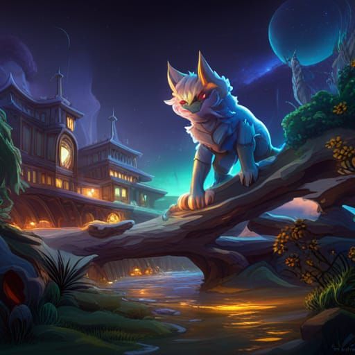 Gabumon Cat: Detailed Matte Painting in 8K