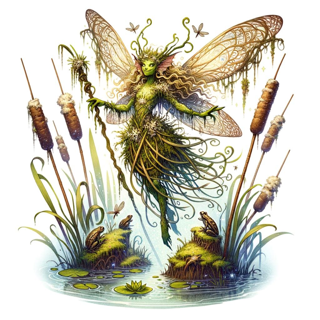 Swamp Fairy Emerges from Marsh in Late Romantic Style