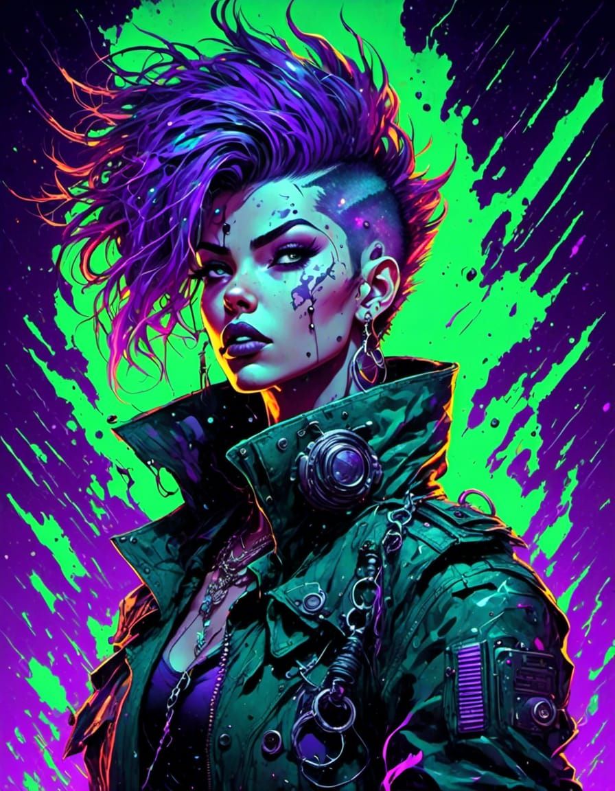 Cyberpunk Rebel Queen Portrait in Cel-Shaded Style