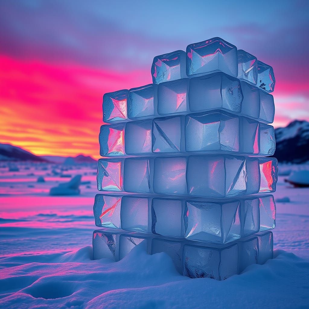 Ice Blocks At Sunset