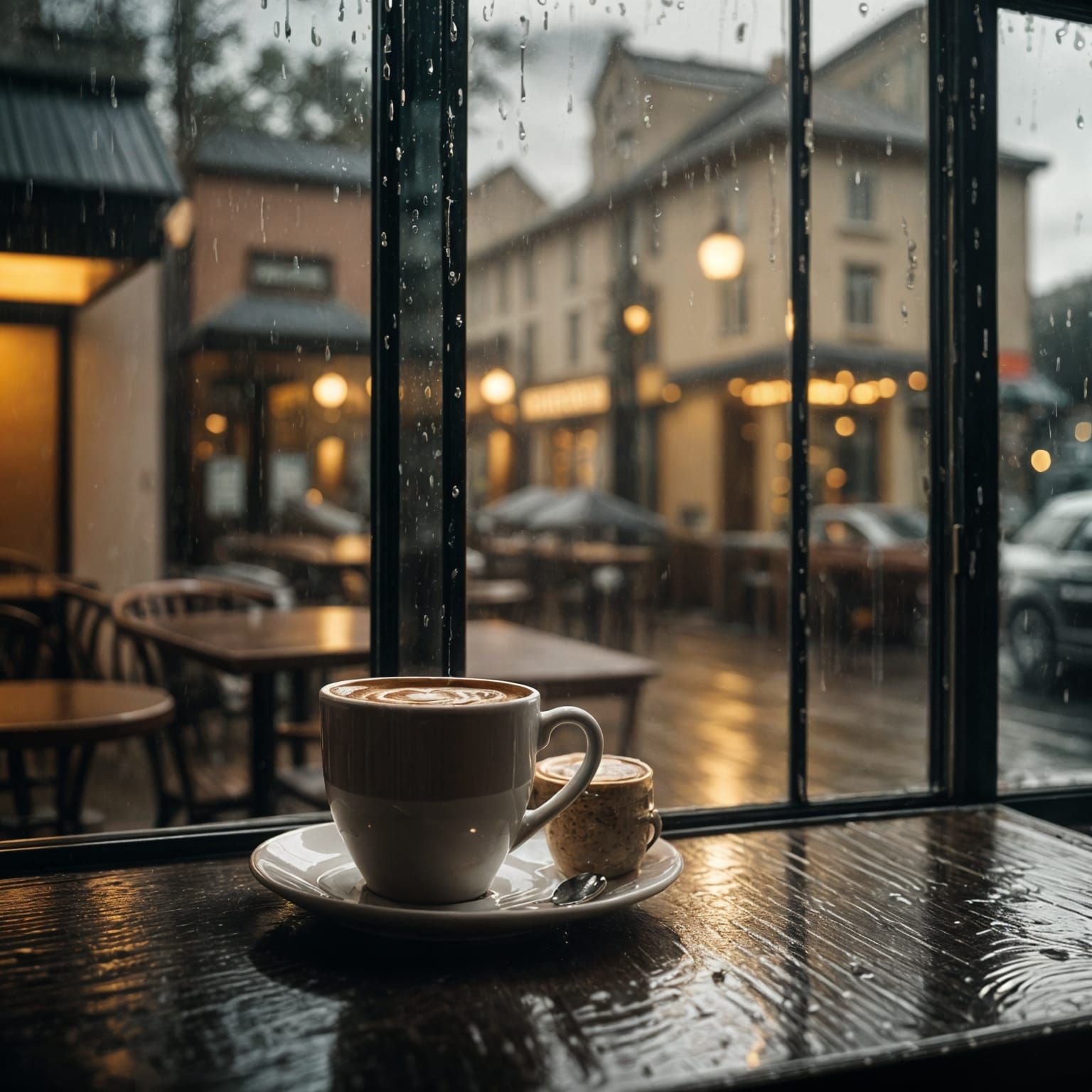 Cozy Cafe Window on a Rainy Day