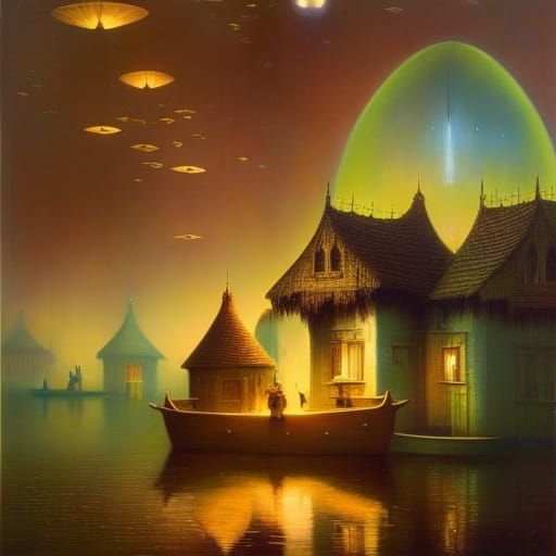 Pop-Surrealist Princess and Flying Saucers