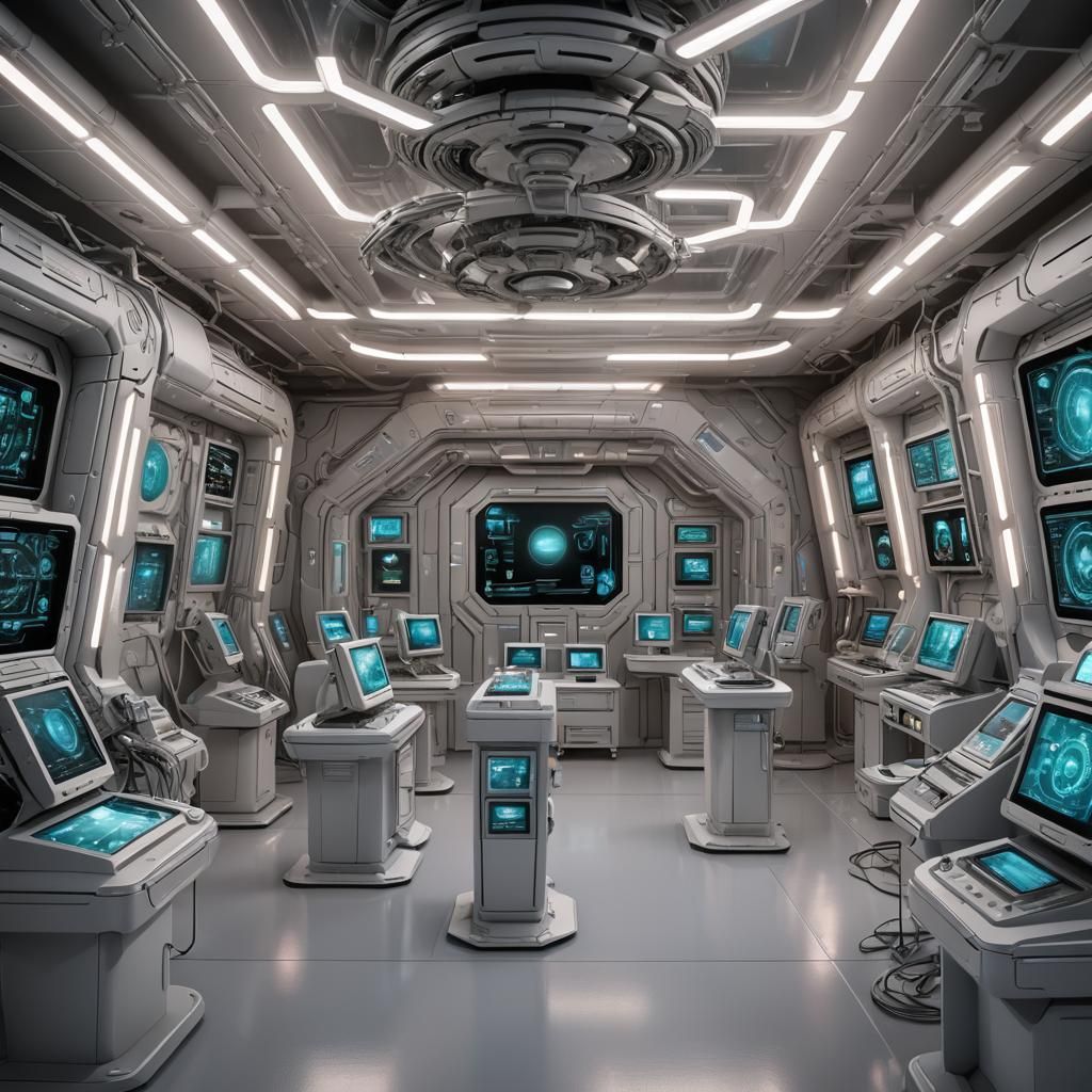 Futuristic Alien Tech Lab in Holographic Style