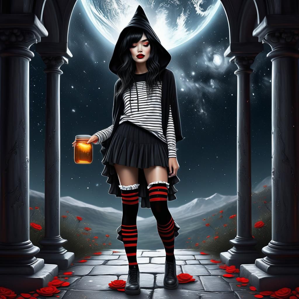 Galactic Witch Ritual in Digital Art Style