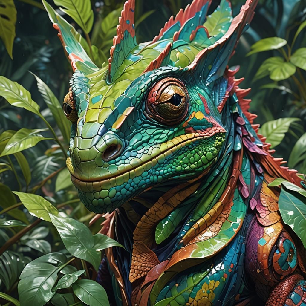 Chameleon Head Macro Portrait in Hyperdetailed Style