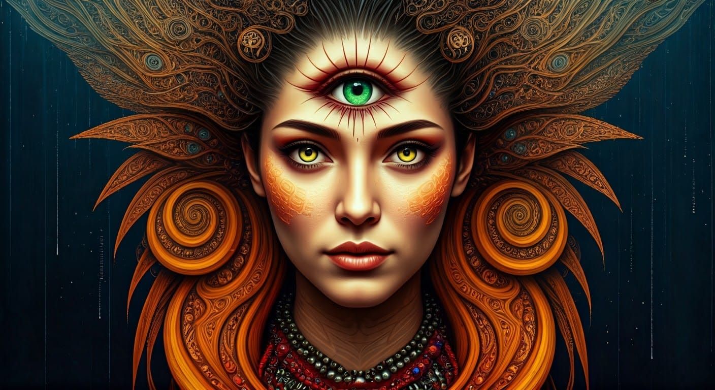 Hypermaximalist Japanese Woman Portrait in Klimt Art Deco St...