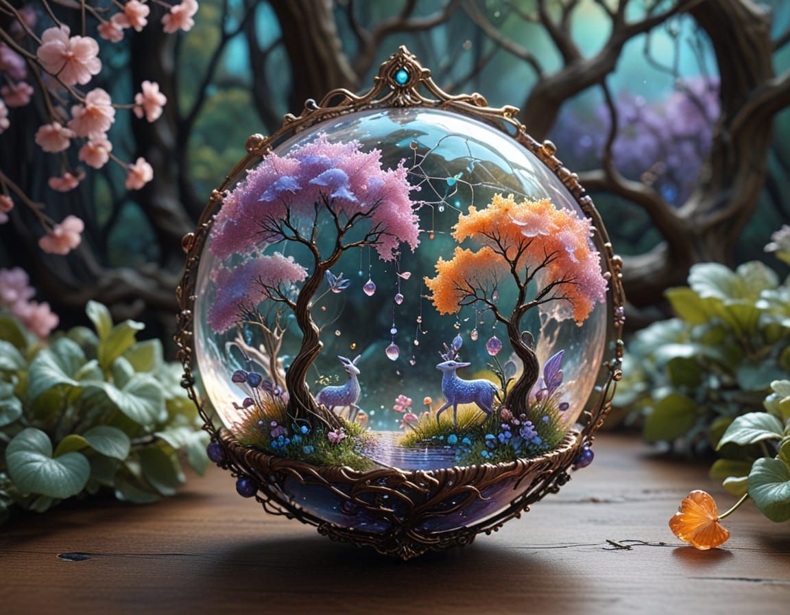 Surreal Kintsugi Landscape with Origami Birds and Mythical C...