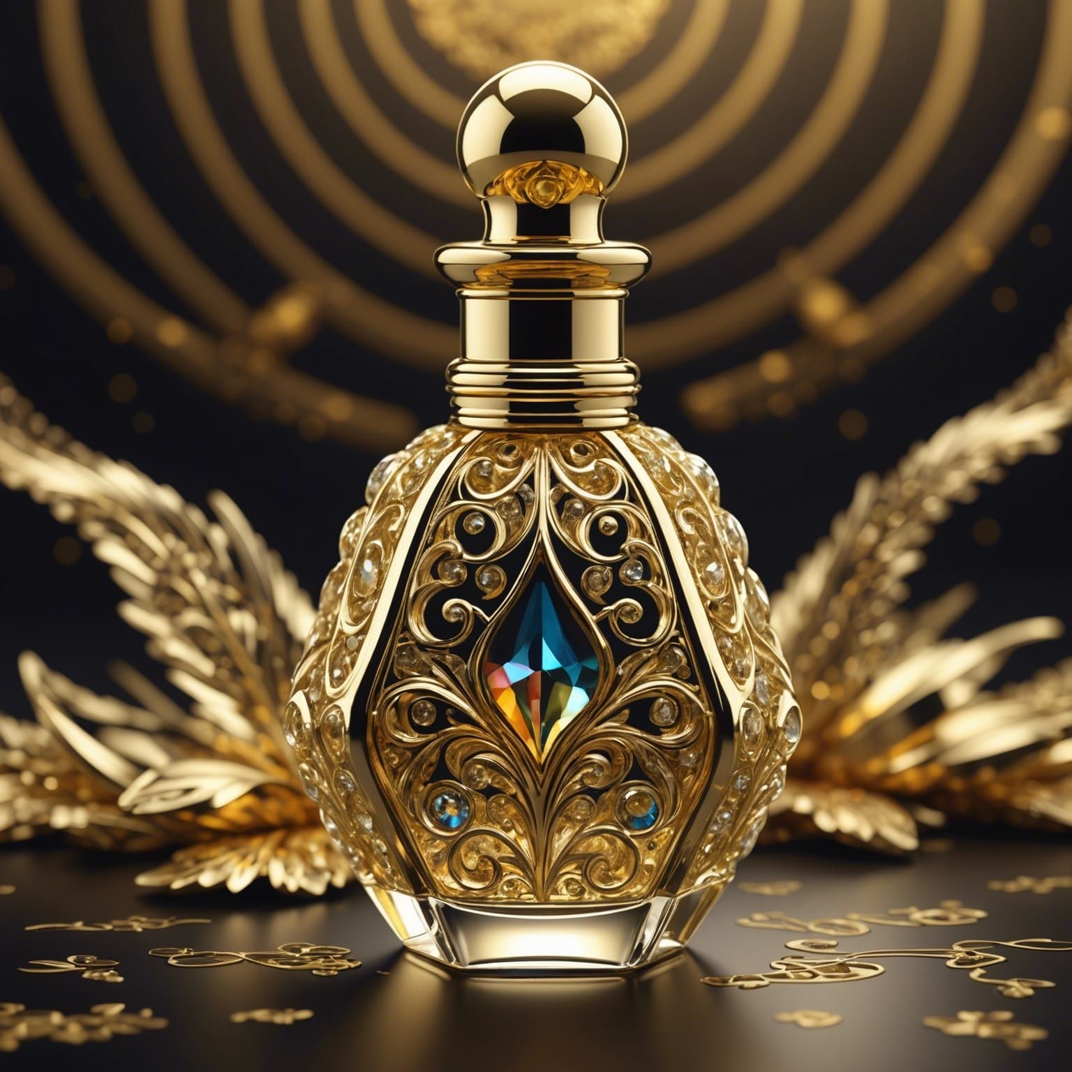 Detailed Crystal Attar Bottle with Gold Oil