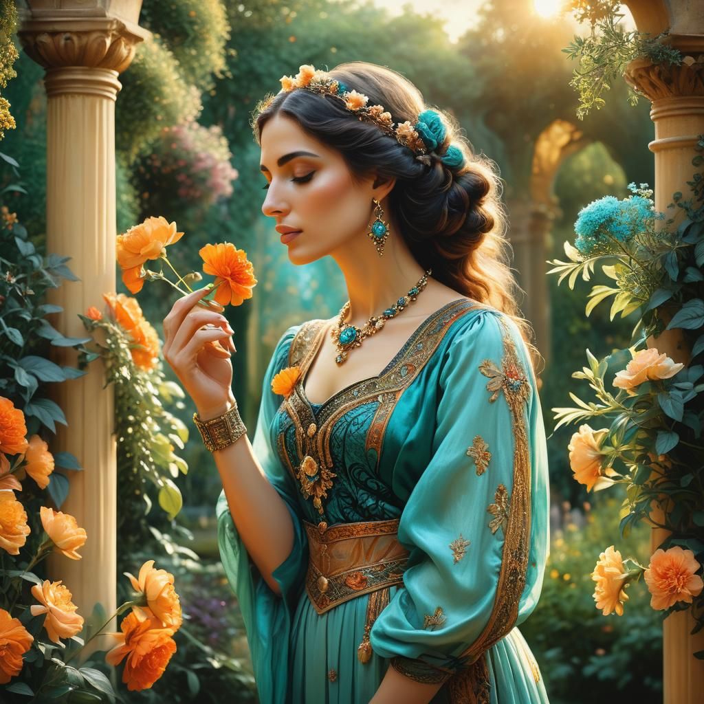 Woman Smelling Flower in Swynnerton Style