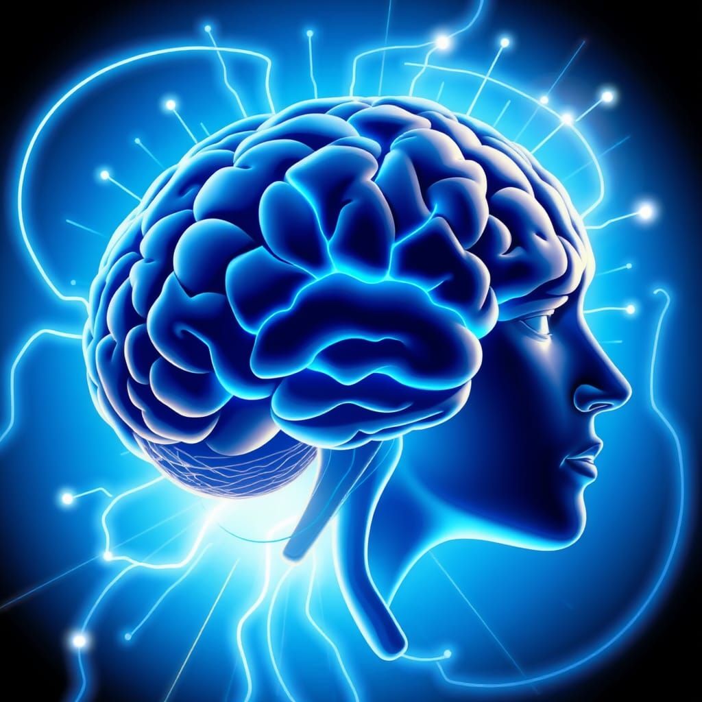 Brain Illuminated by Vibrant Blue Light