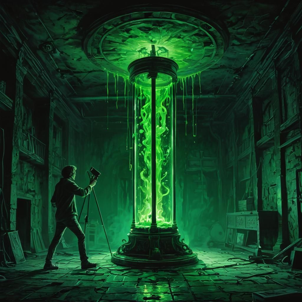 Evil Neon Liquid Spreading in Basement: Illustration