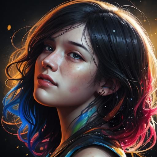 Melancholic Happiness in Hyperrealistic Splash Art