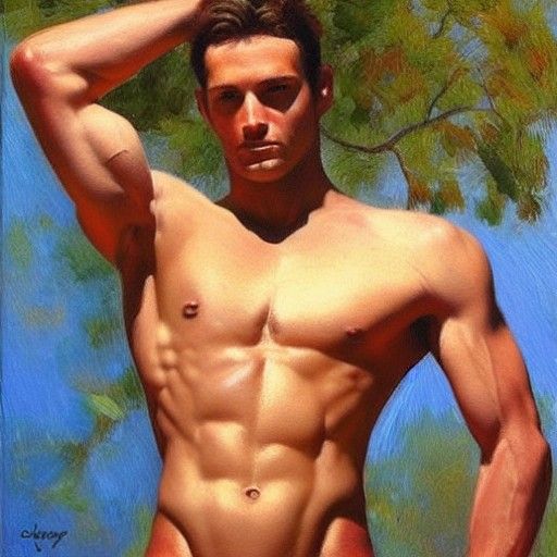 Man Displays Armpit Hair in Oil Painting
