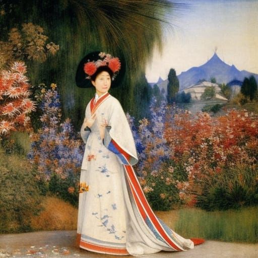 Madame Butterfly in Chinese Garden, Renaissance Impressionis...