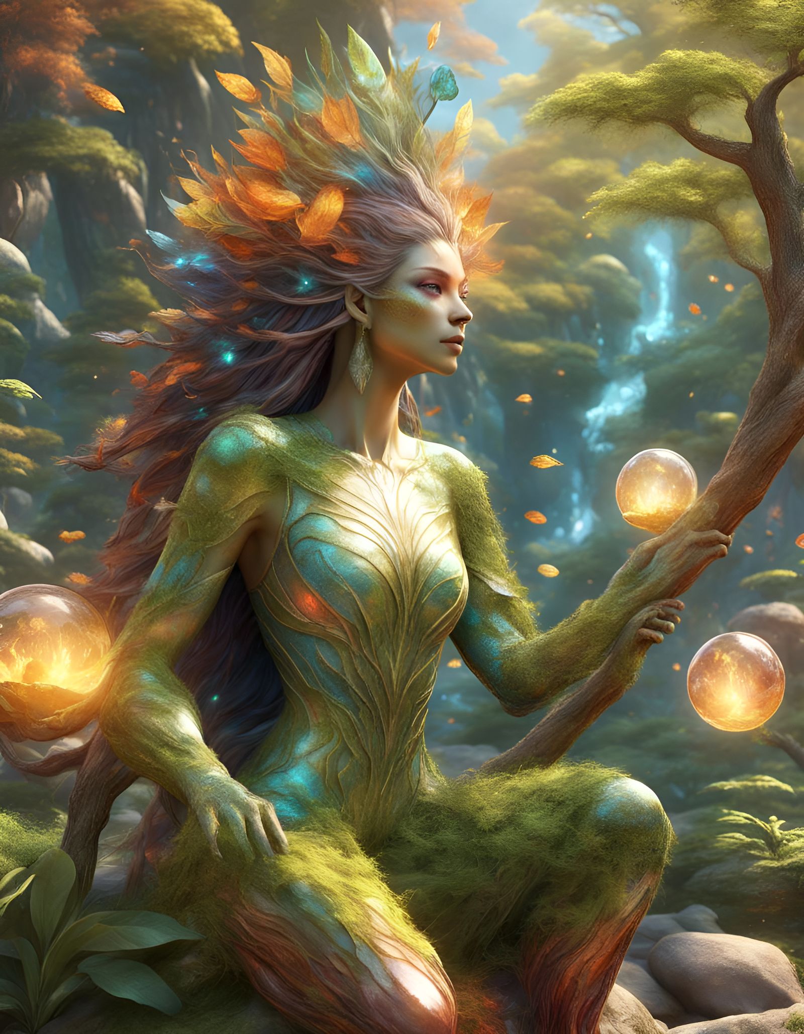 Elemental Goddess in a Fantasy Landscape