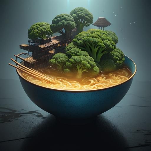 Mystical Broccoli Ramen Bowl: Concept Art