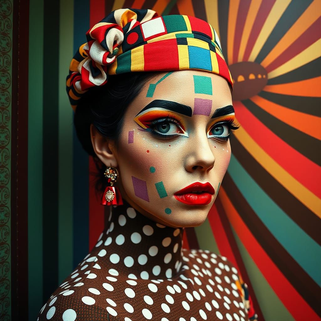 Surreal Camouflage Woman in Art Nouveau Style