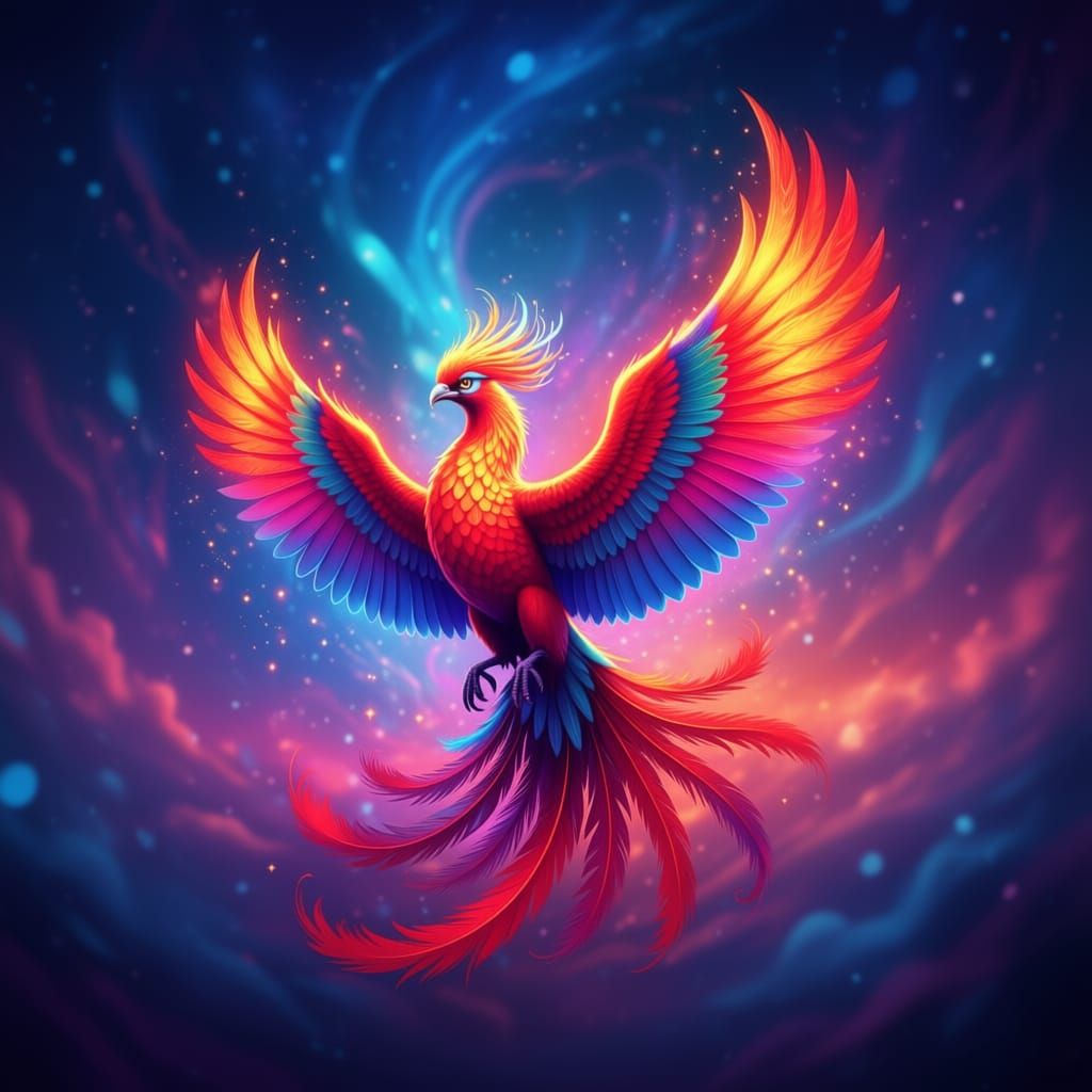 Majestic Phoenix With Ethereal Glow in Digital Painting Styl...