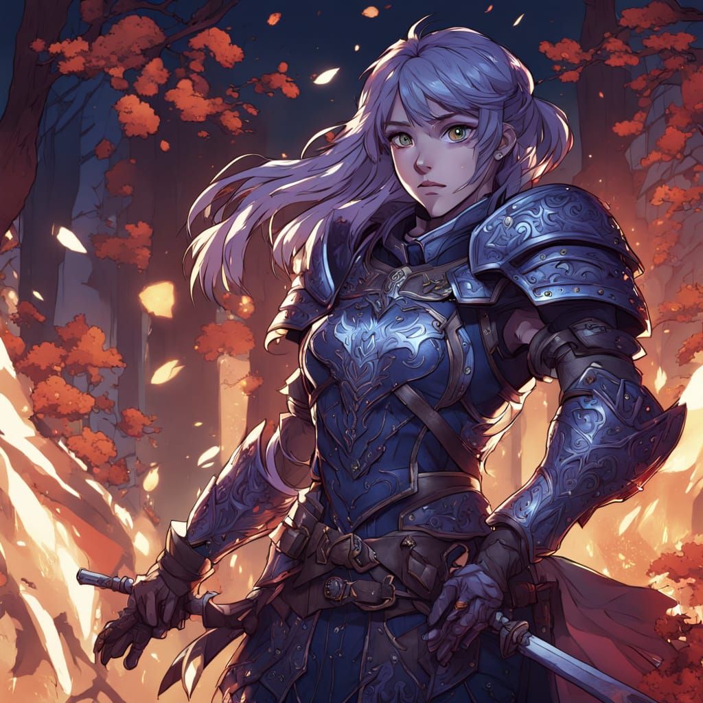 Heroic Fantasy Warrior in Vibrant Anime Style