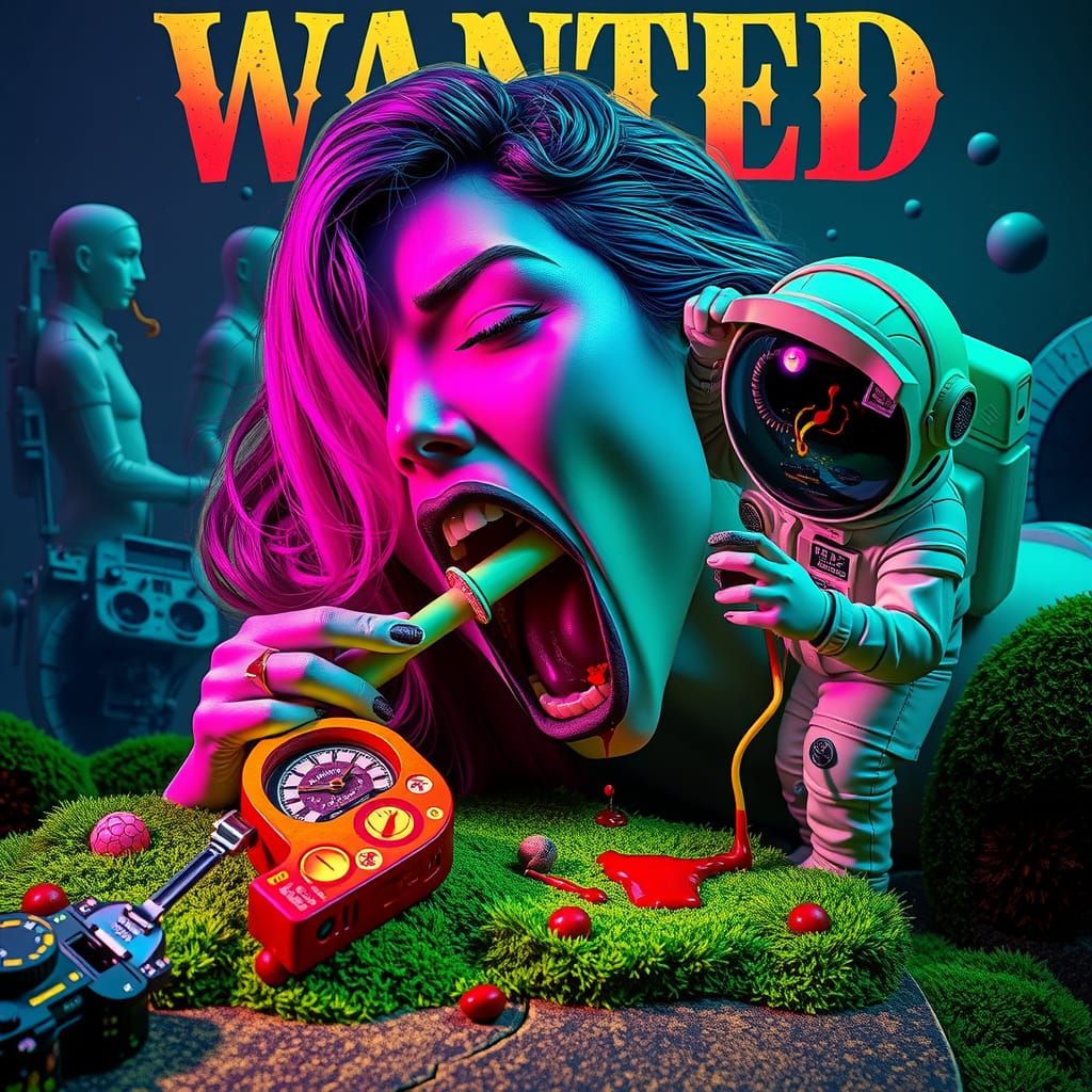 Neon Giantess Hunting Astronauts on Alien Planet