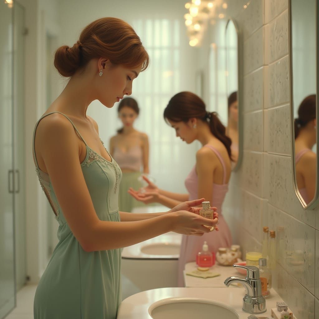 Elegant Woman Applying Perfume in Minimalist Style