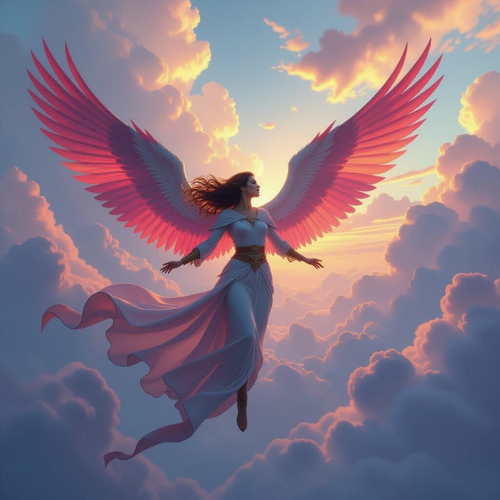 Woman Embodies Freedom in Matte Painting Style