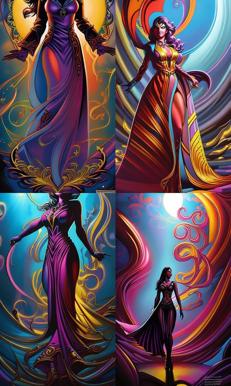 Heavenly Comic Book Lady Portrait in Gouache