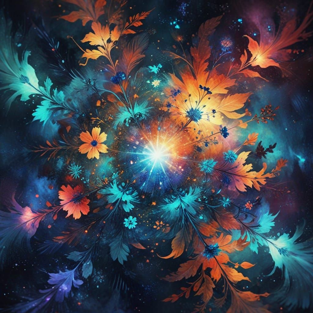 Surreal Sunset Garden in Cosmic Colors