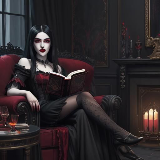 Regal Vampire Reading a Book: Detailed Matte Painting